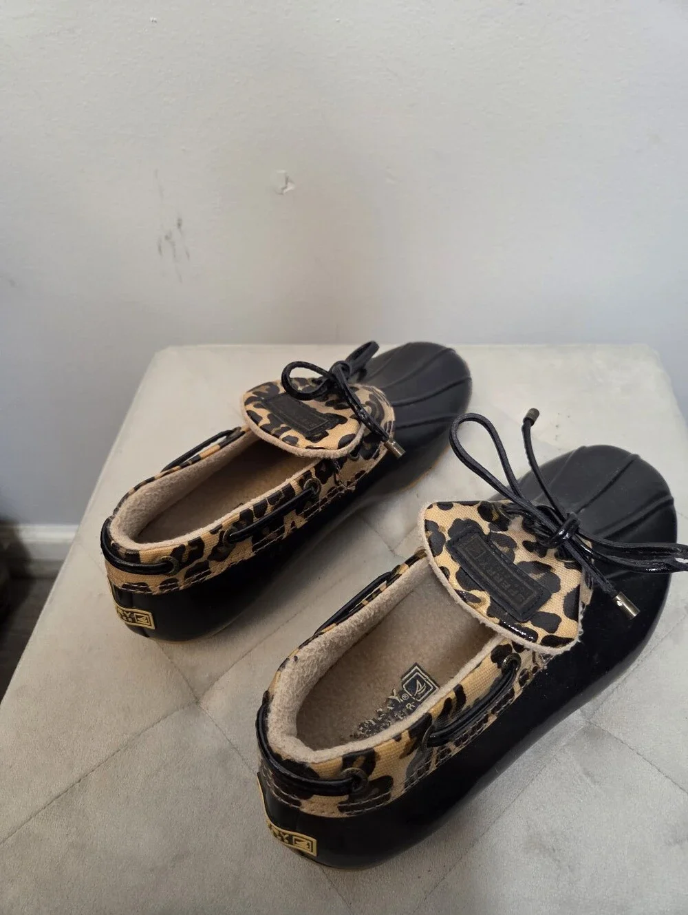 Sperry's‎ Black Duck Boot Shoes with Leopard Trim